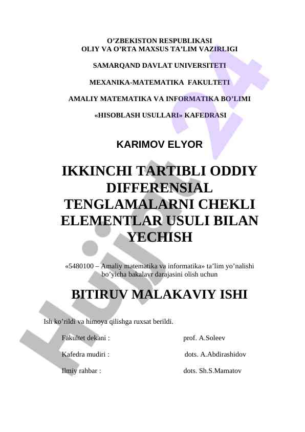 Oddiy differensial tenglamalarni chekli elementlar usuli
