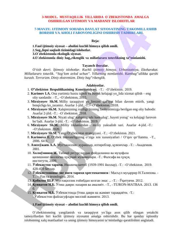 Ijimoiy siyosat va aholi farovonligini oshirishi