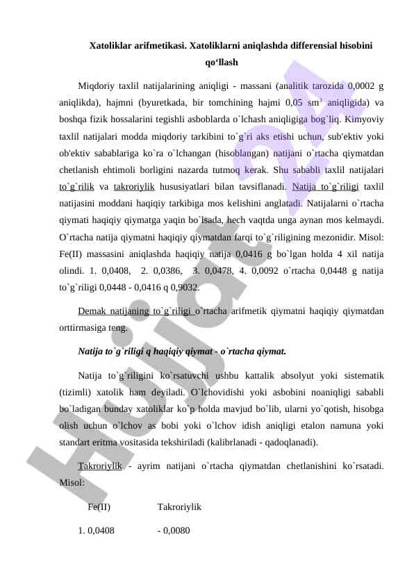 Xatoliklar arifmetikasi va natijalarining aniqligi