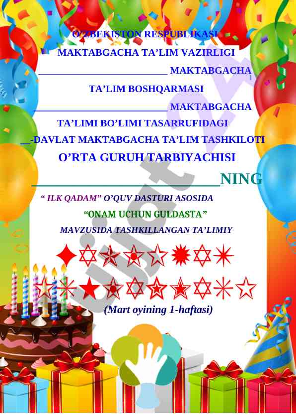 Onam uchun guldasta mavzusida ta’limiy dars ishlanmasi