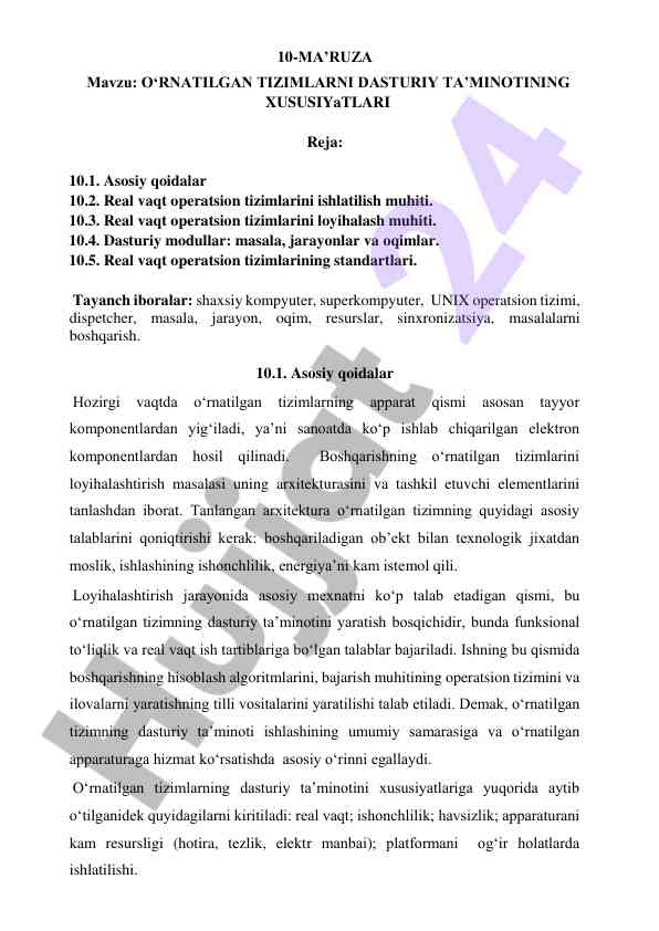 O‘rnatilgan tizimlar dasturiy ta’minotining xususiyatlari