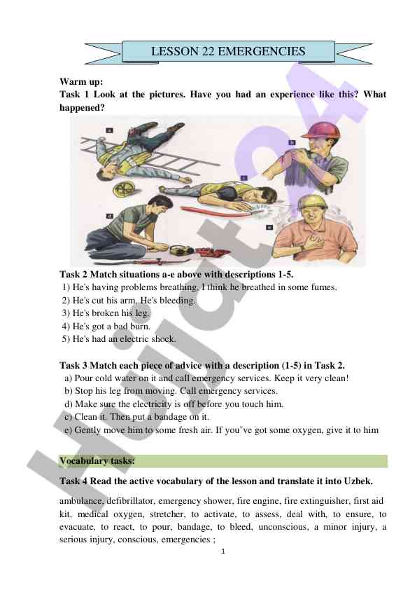 Emergency response and first aid vocabulary activities