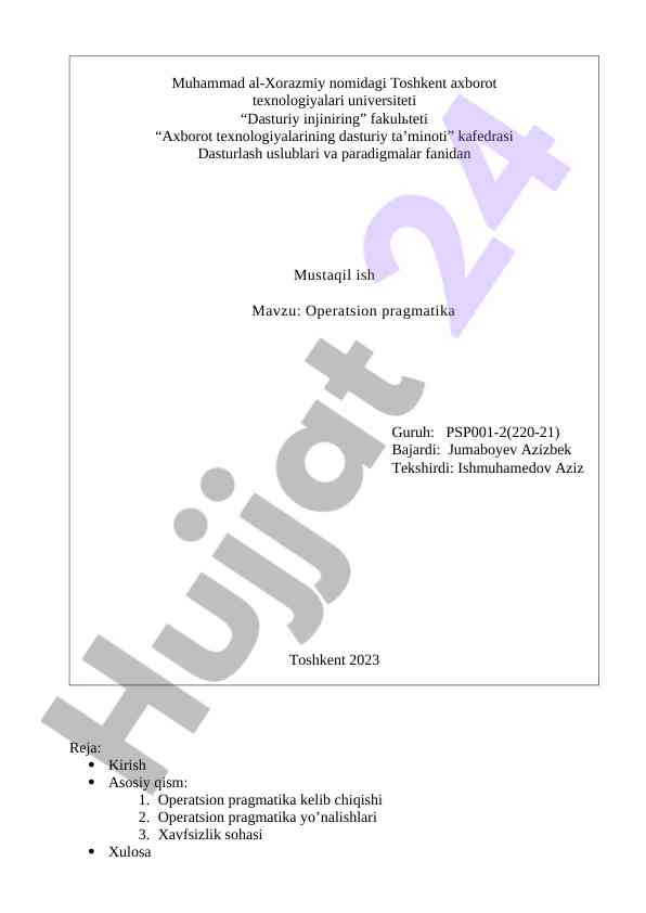 Operatsion pragmatika tizimlarida xavfsizlikni o‘rganish