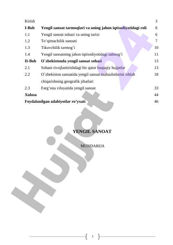Yengil Sanoat Rivojlanishi Va Ahamiyati