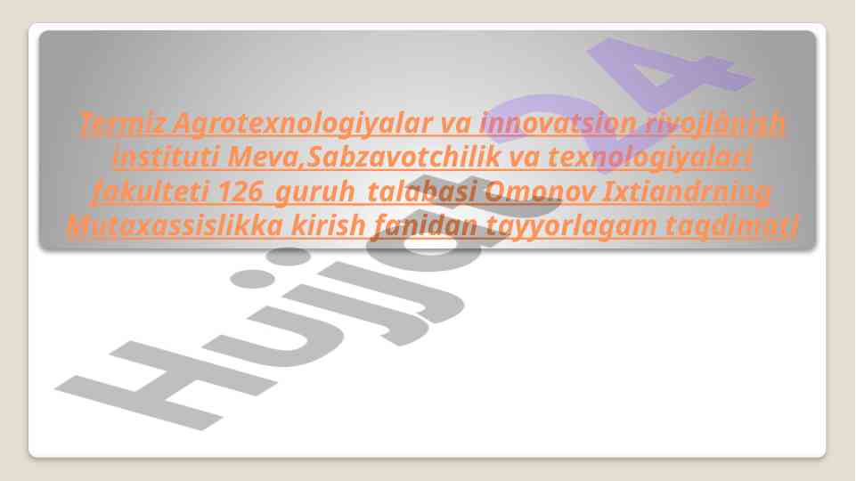 Paxta tolasining dastlabki ishlov berish texnologiyasi