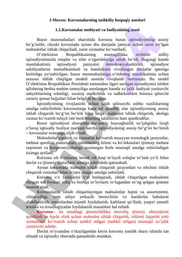 Korxonalarning tashkiliy huquqiy asoslari