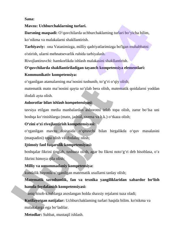 Uchburchaklarning turlari va ularning ta'limi