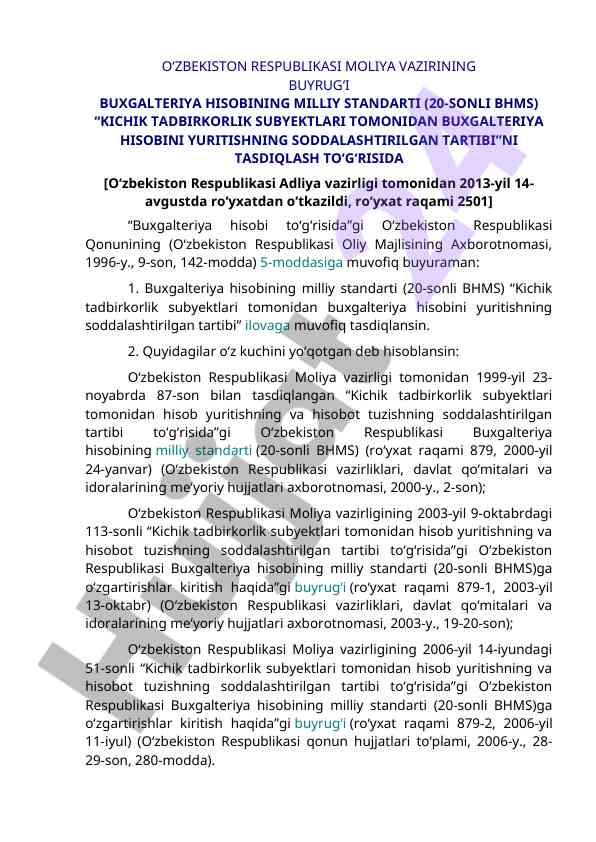 Buxgalteriya hisobi standarti kichik tadbirkorlik uchun