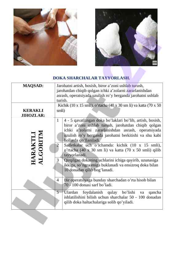 Doka sharchalar tayyorlash jarayonlari