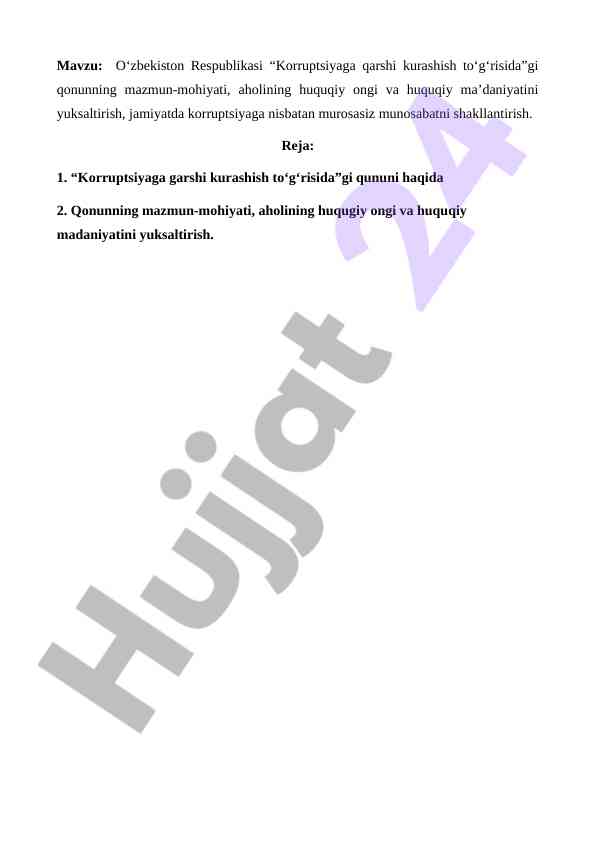Korruptsiyaga qarshi kurashish qonunining mazmuni