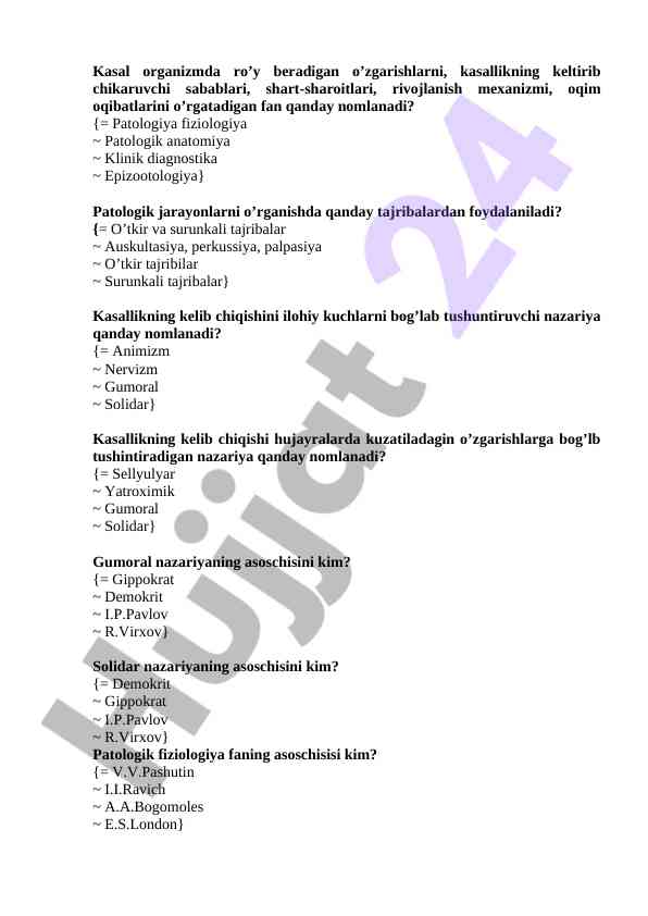 Patologik fiziologiya asoslari va nazariyalari