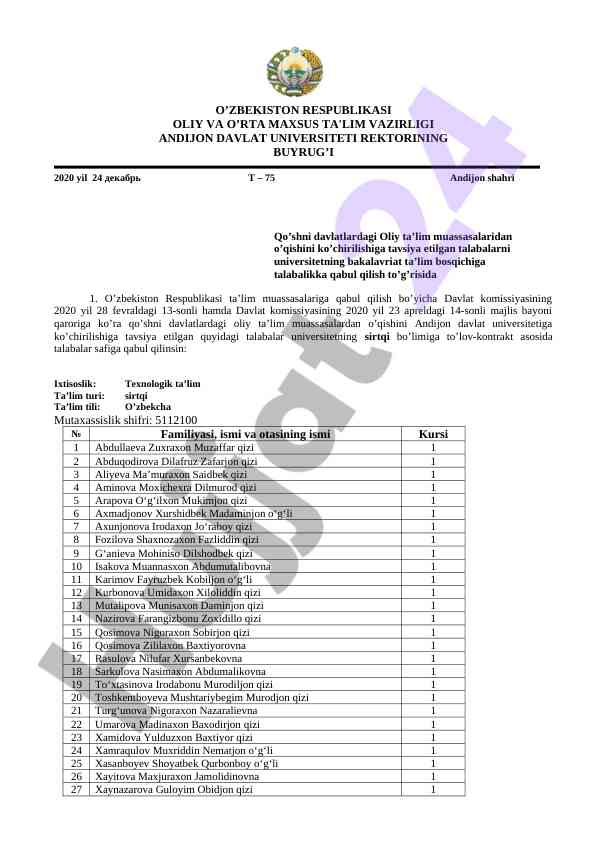Talabalikka qabul qilish taqdimoti 2020 yil