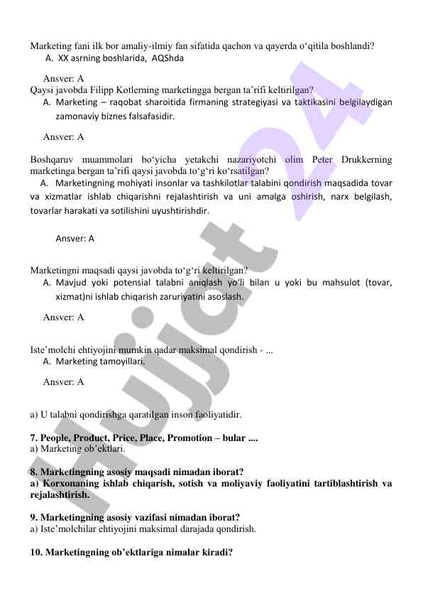 Marketing fanining asosiy tamoyillari