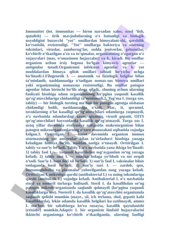 Immunitetning turlari va ularning ahamiyati