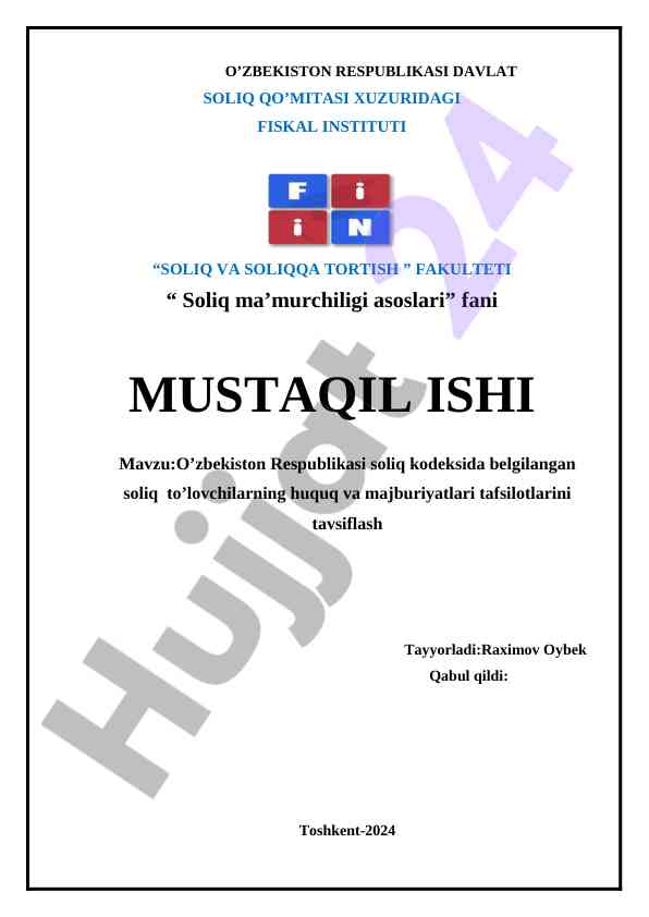 Soliq to'lovchilarning huquq va majburiyatlari