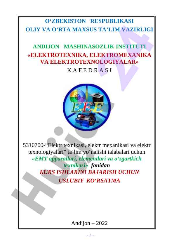 Elektr texnikasi va elektr mexanikasi kurs ishlari