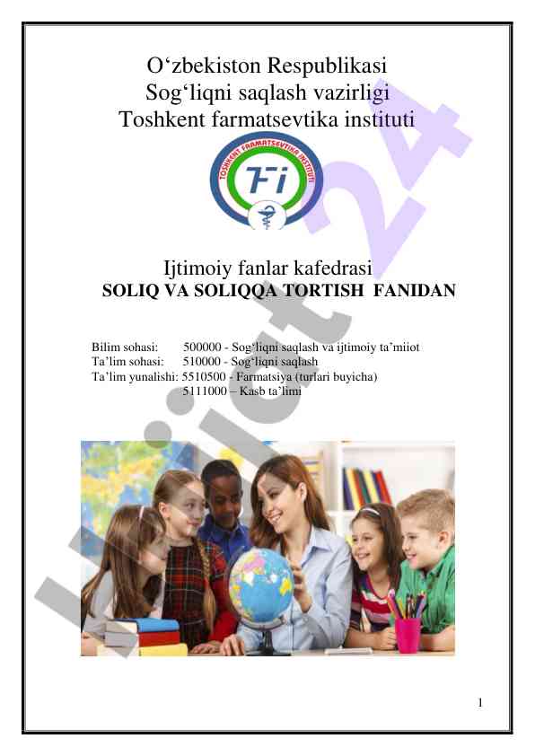 Soliq va soliqqa tortish fanidan o‘quv qo‘llanma