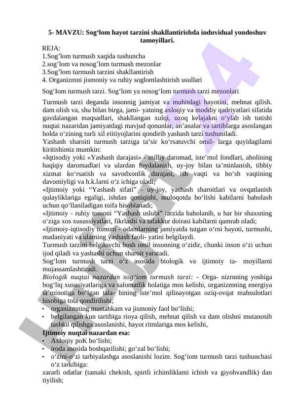 Sog‘lom hayot tarzini shakllantirish yondoshuvlari