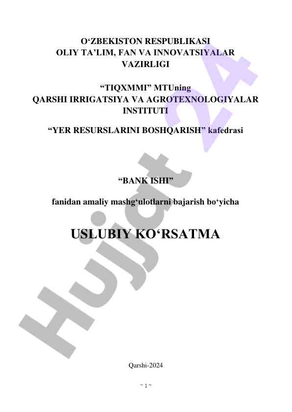 Bank ishi fanidan amaliy mashg‘ulotlar uslubi