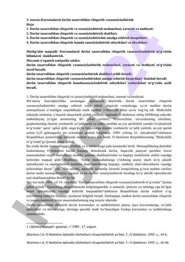 Davlat tasarrufidan chiqarish va xususiylashtirish