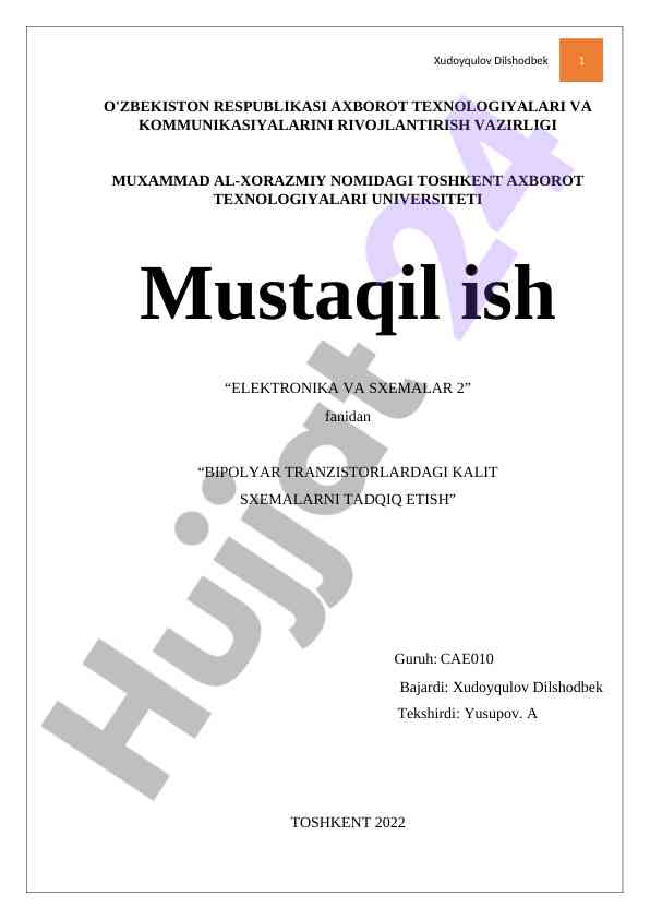 Bipolyar tranzistorlardagi kalit sxemalarni tadqiq etish