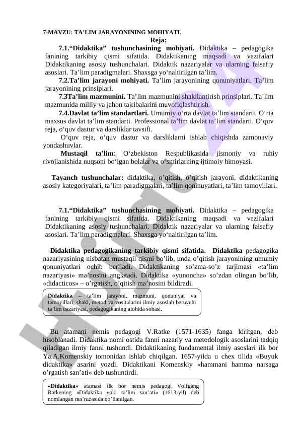Ta’lim jarayonining mohiyati va didaktikasi