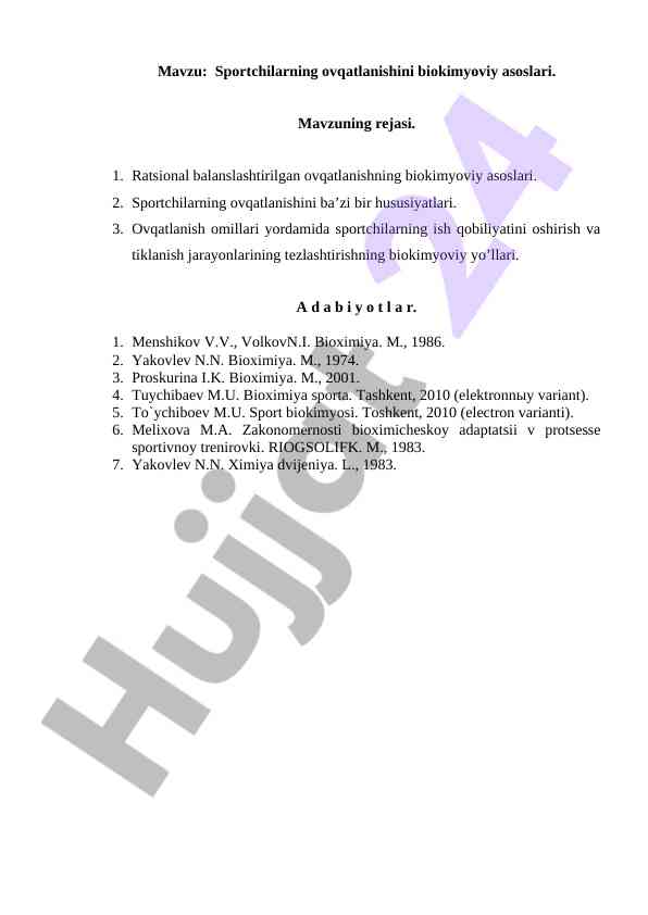Sportchilarning ovqatlanishi biokimyoviy asoslari