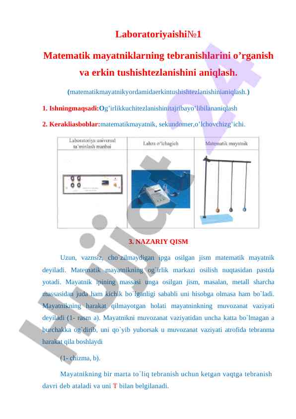 Matematik mayatniklarning tebranishlarini o’rganish