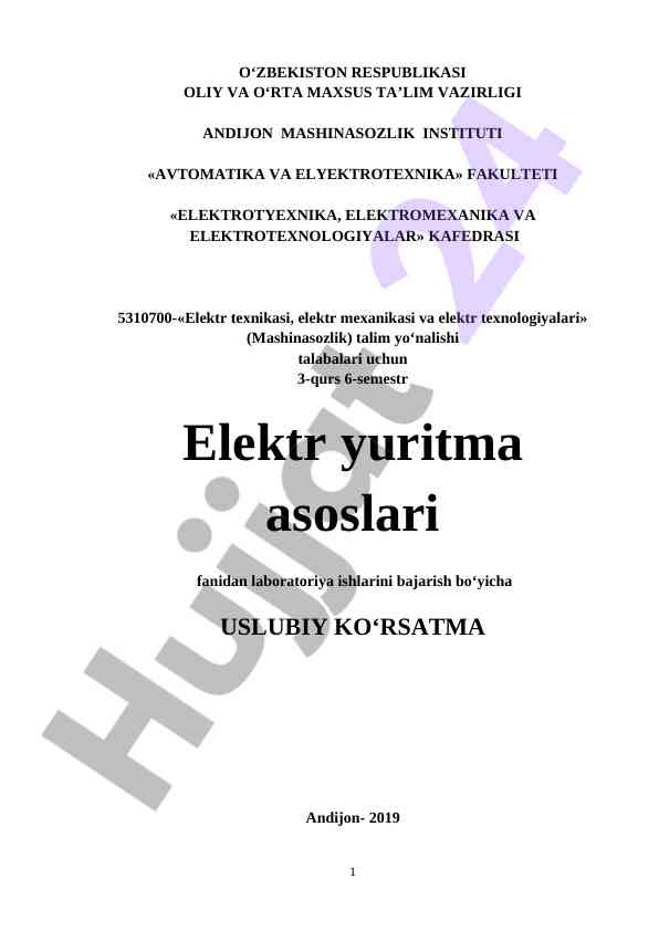 Elektr yuritma asoslari laboratoriya ishlari uslubiy ko'rsatma