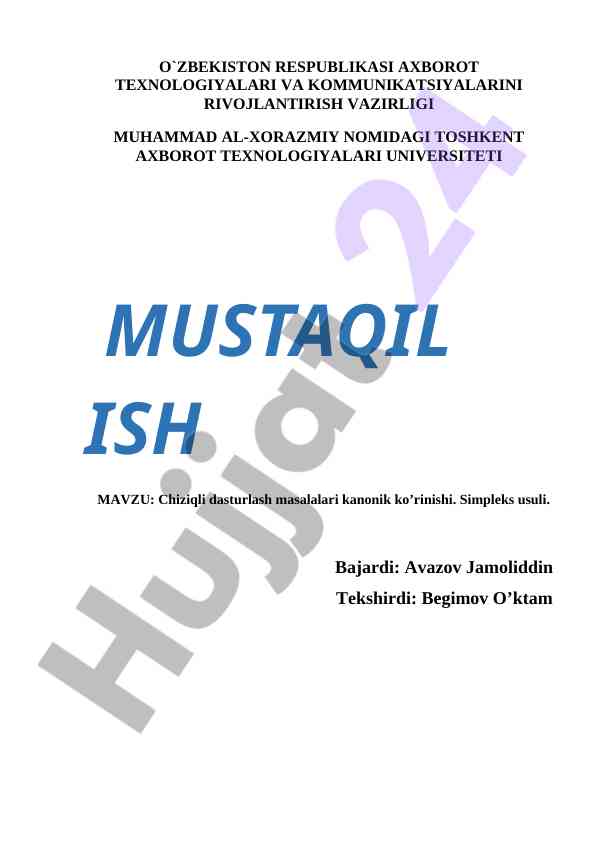 Chiziqli dasturlash masalalari va simpleks usuli