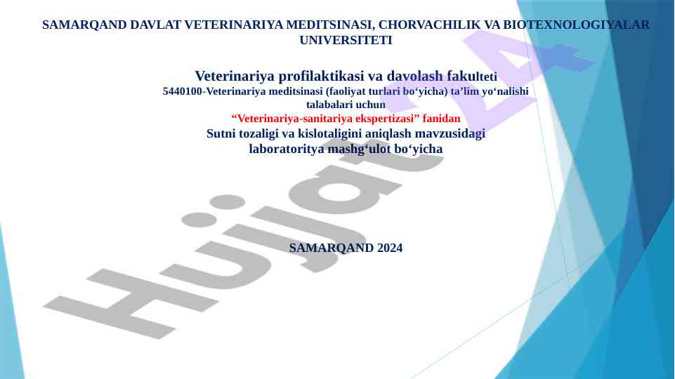 Veterinariya-sanitariya ekspertizasi laboratoriya mashg‘uloti