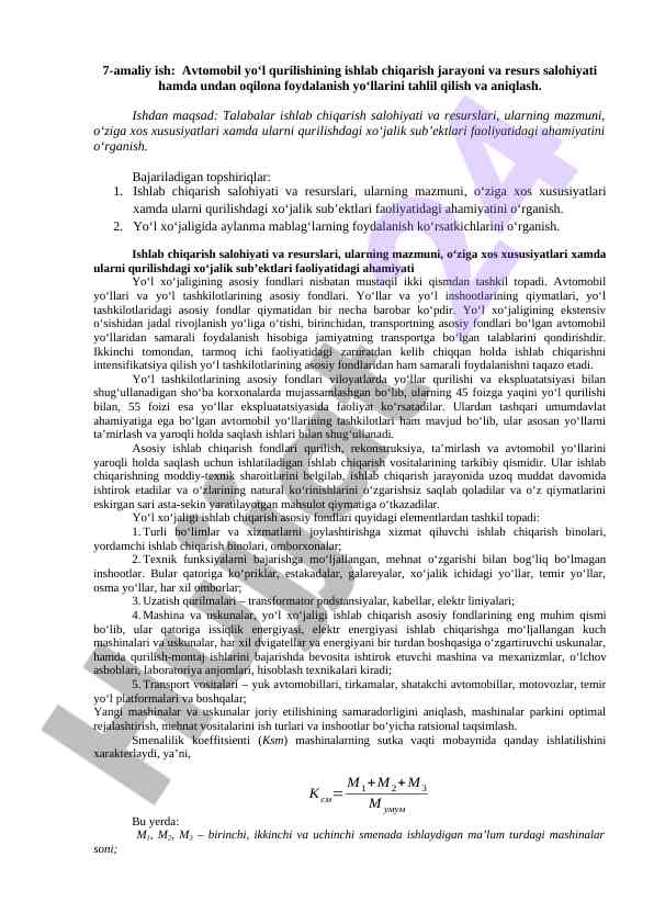 Avtomobil yo‘l qurilishi jarayonlari tahlili