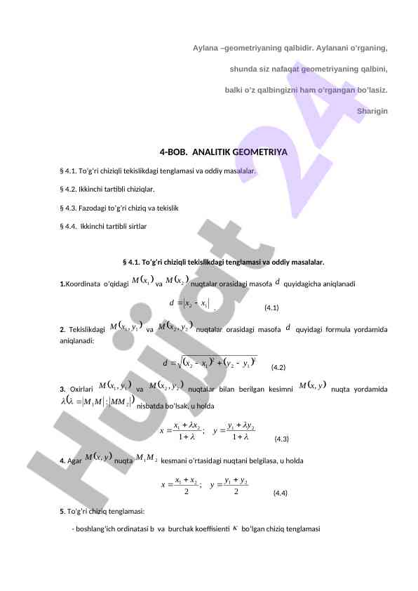 Analitik geometriya o'quv darslari