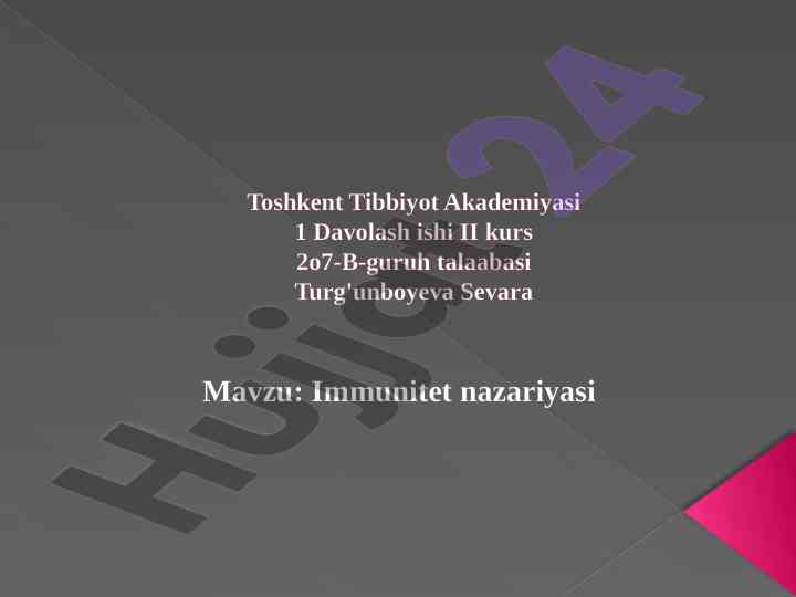 Immunitet nazariyasi va transplantatsion immunologiya