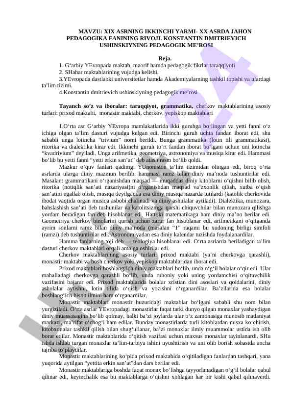 Jahon pedagogika fanining rivoji xix asrda