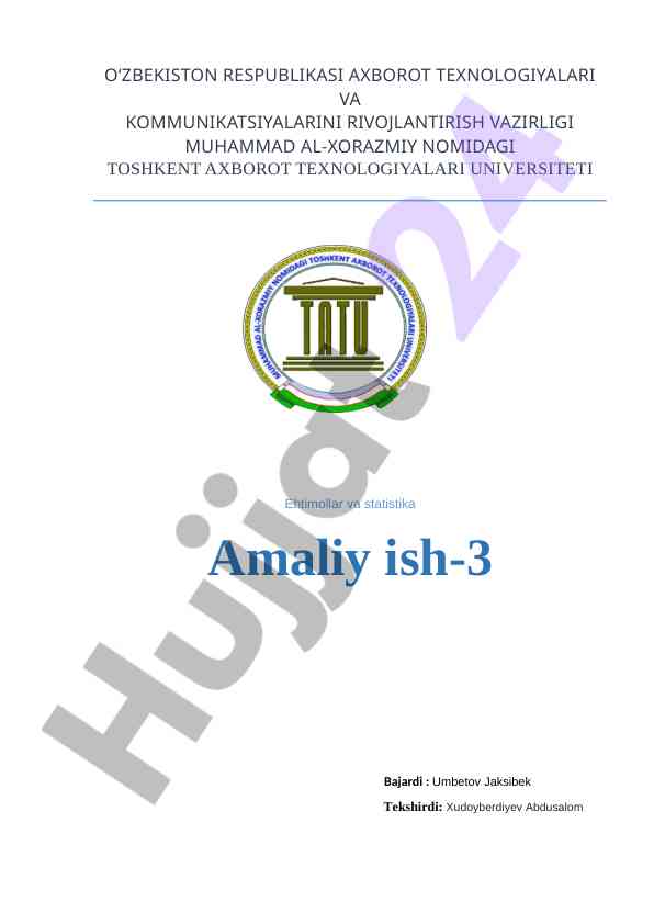 Ehtimollar va statistika amaliy ish-3