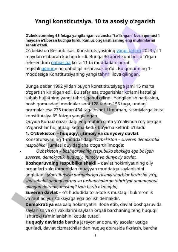 Yangi konstitutsiya o‘zgarishlari va ularning ta’siri