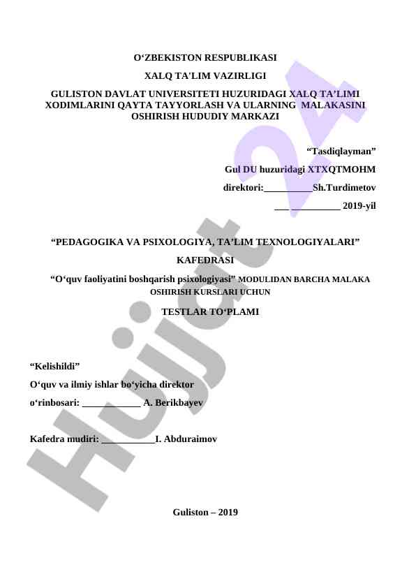 O‘quv faoliyatini boshqarish psixologiyasi testlari