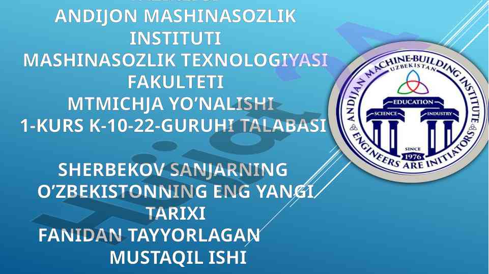 O'zbekistonning eng yangi tarixi mustaqil ish