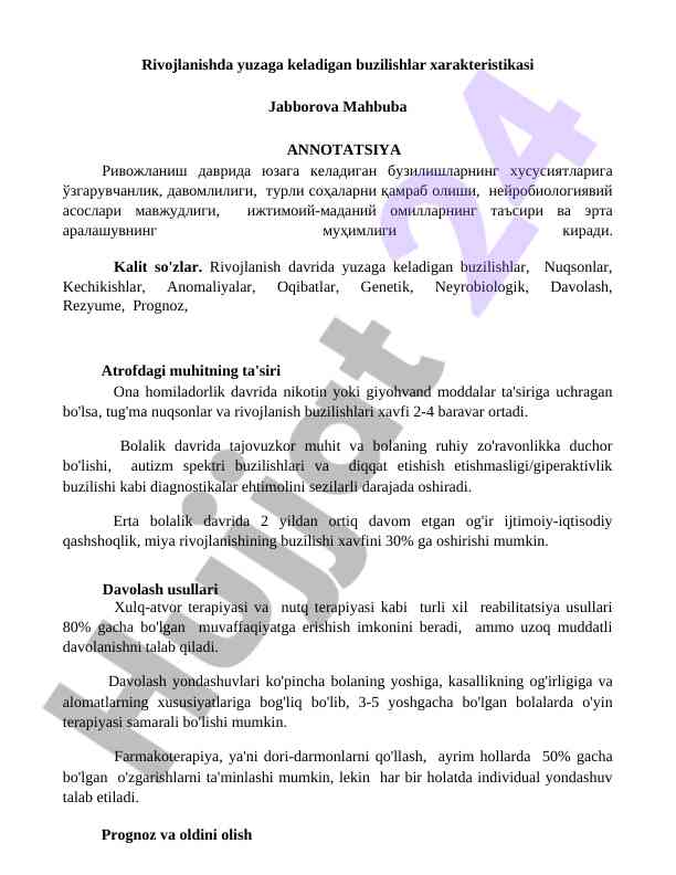 Rivojlanishda buzilishlarning xususiyatlari