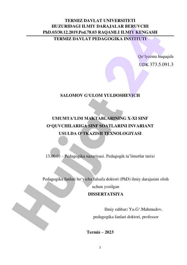 Umumta’lim maktablarida sinf soatlarining texnologiyasi