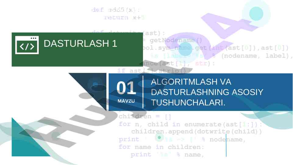 Dasturlash 1 algoritmlar va tushunchalar