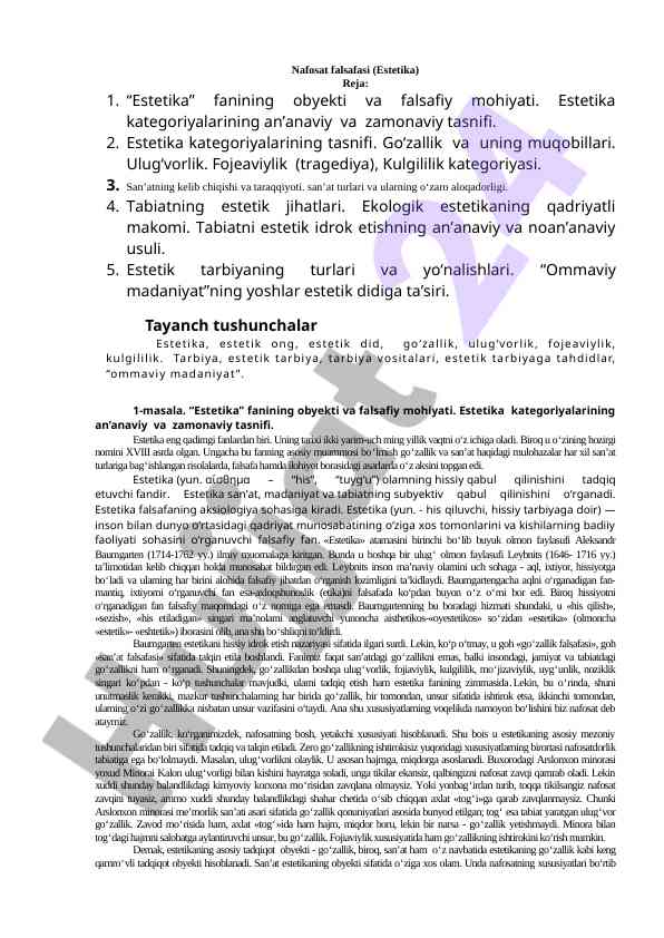Estetika fanining obyekti va falsafiy mohiyati