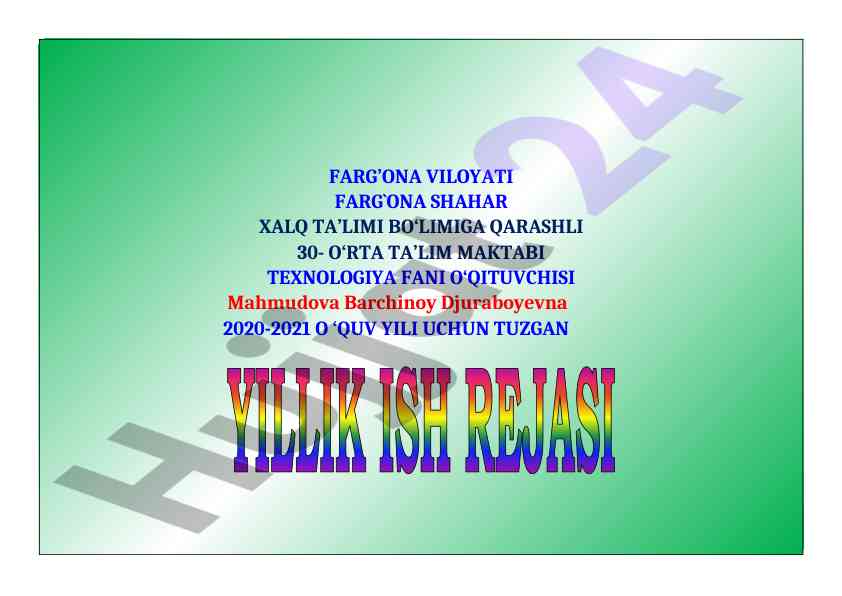 5-sinflar uchun texnologiya fanidan ta'lim rejasi