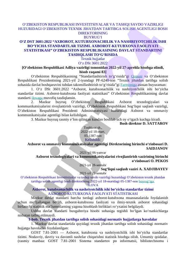 Axborot va kutubxona faoliyati statistikasi standartlari