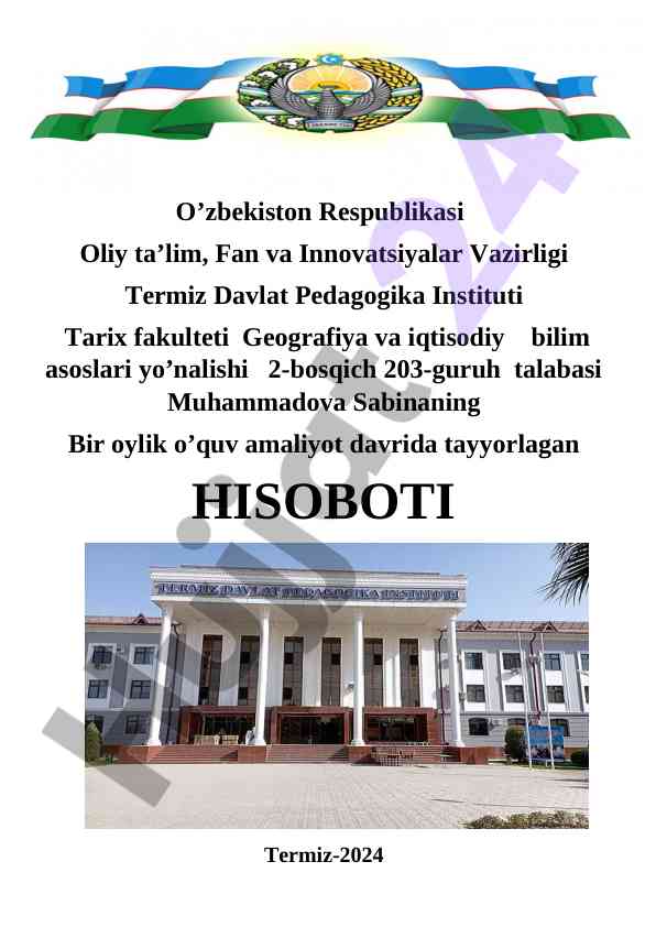 Geografiya va iqtisodiy bilim hisoboti 2024