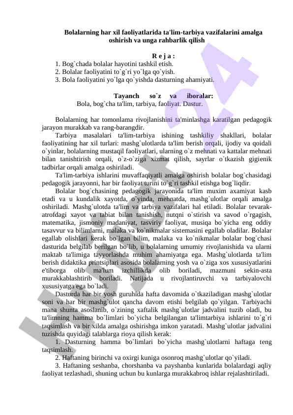 Bolalarning ta'lim tarbiyasi va faoliyati