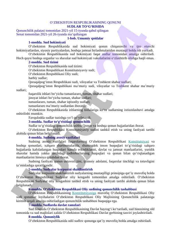 O‘zbekistonda sud hokimiyati va sud tizimi