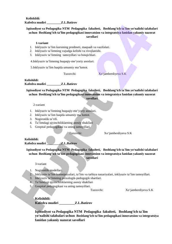 Innovatsion ta’lim pedagogikasi test savollari