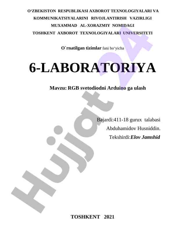 Rgb svetodiodni arduino ga ulash laboratoriya ishlari